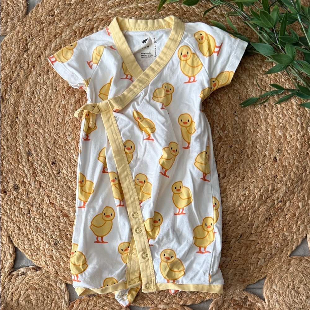 MONICA + Andy 3-6mo Yellow Duck Cotton Kimono Romper.
